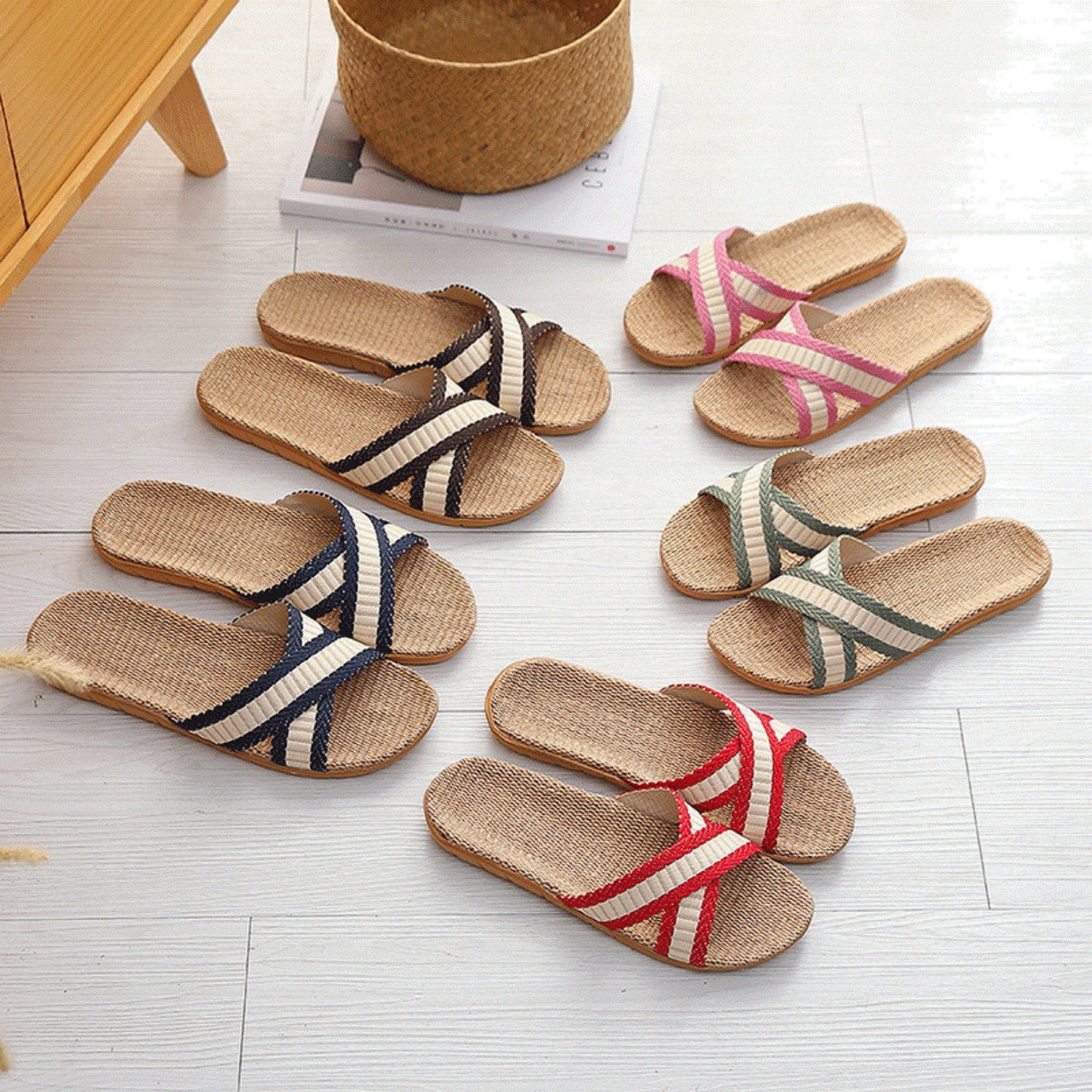 Overlapping Linen Slippers Slides Unisex Linen Slides Etsy