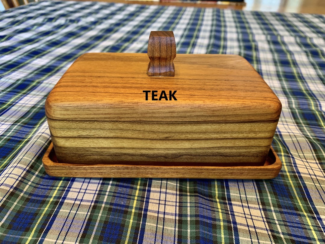 Large Teak Butter Dish, European Butter Dish, Wooden Butter Bowl, Butter Dish With Lid and