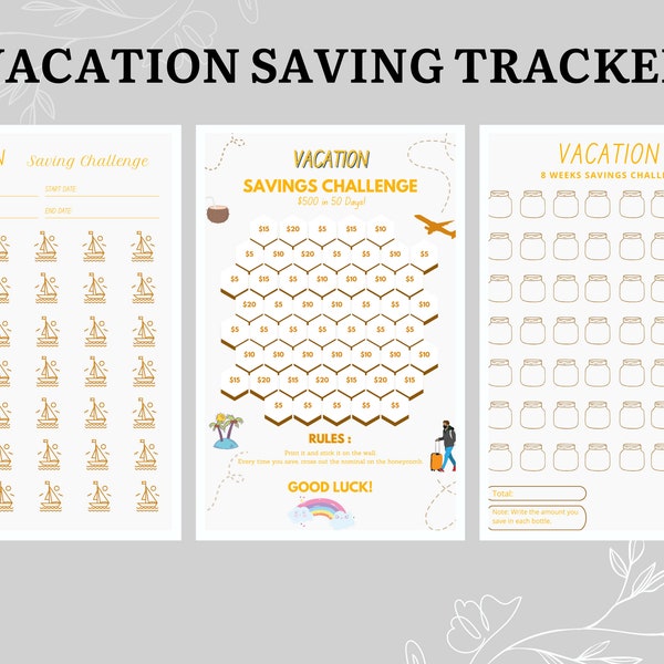 Family Vacation Savings Challenge Bundle| 5 Pages Saving Pages| Printable Saving Planner Holiday Travel Saving Budget| Vacation Saving Goals