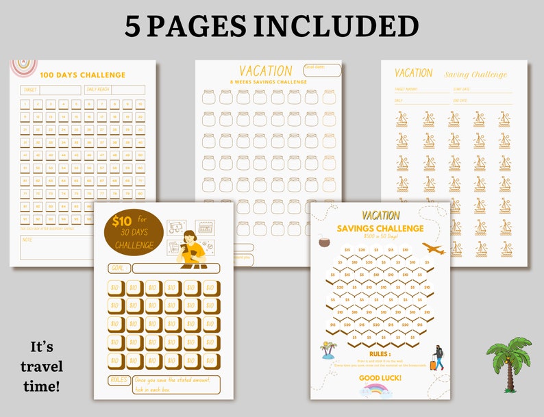 Family Vacation Savings Challenge Bundle| 5 Pages Saving Pages ...