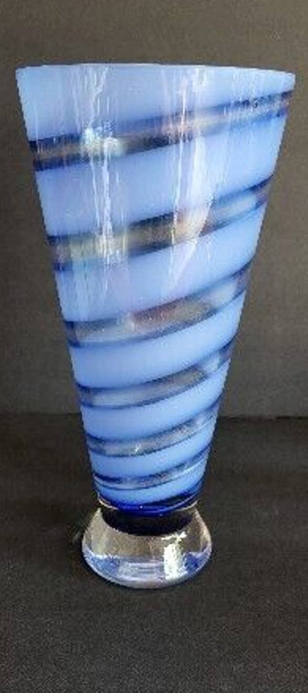 MAKORA Krosno 12 Blue Swirl Glass Vase Handmade in Etsy