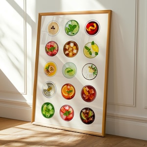 Koktajl Ścienny Wydrukowany Bar Cart Decor Kolorowe Wydruki Kuchenne Plakat Napojów Happy Hour Art Party Decor Cyfrowe Pobieranie