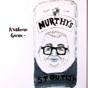 Krishnan Guru-Murthy Karikatur Postkarte, Schreibtisch Kunst, Wandkunst, A6 350 g/qm hohe Qualität, enthält Adresslinie und Stempel Quadrat.  Lustiges Geschenk.