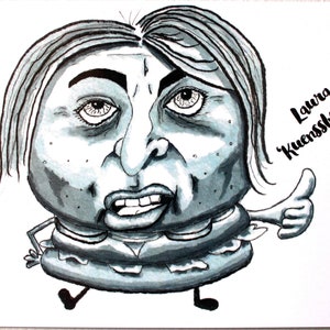 Laura Kuenssberg Karikatur Postkarte, Schreibtisch Kunst, Wandkunst, A6 350 g/qm hohe Qualität, enthält Adresslinie und Stempel Quadrat.  Lustiges Geschenk.