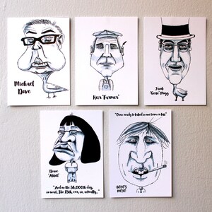 Set von 5 Karikatur Postkarten, Wandkunst, Schreibtisch Kunst, Boris Johnson, Michael Gove, Jacob Reese-Mogg, Dianne Abbott, Keir Starmer