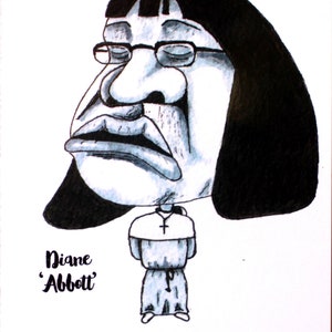Dianne Abbott Karikatur Postkarte, Schreibtisch Kunst, Wandkunst, A6 350 g/qm hohe Qualität, enthält Adresslinie und Stempel Quadrat.  Lustiges Geschenk.