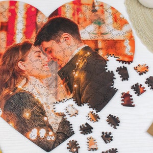 Personalized Heart Photo Puzzle, Romantic Gift for Anniversary, Wooden Love Puzzle for Couples, Wedding Gift, Engagement Gift for Him or Her