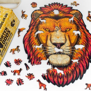 Wooden Lion Puzzle, Animal Shaped Puzzle for Adults or Kids, Unique Wooden Jigsaw, Safari Animal Puzzle, Gift for Puzzle Lovers, Wall Decor