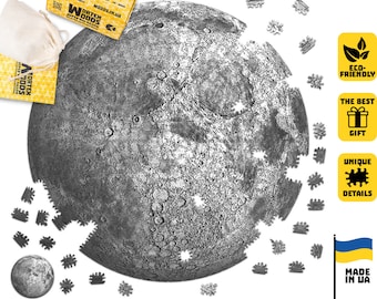 Moon Wooden Jigsaw Puzzle – Space Themed, Unique Pieces