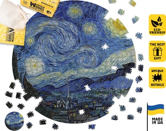 Circle Jigsaw Puzzles Starry Night Art Themed Puzzle Set - Wooden Jigsaw Puzzles - Wood Puzzle