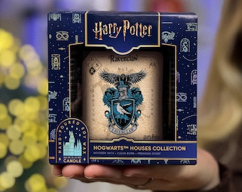 Ravenklauw-sojakaars, Harry Potter-thema | Amberpot van 250 ml | Houten lont | Munt en eucalyptus | Ceder, patchoeli en jeneverbes