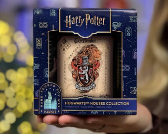 Griffoendor sojakaars, Harry Potter-thema | Amberpot van 250 ml | Houten lont | Sinaasappelschil, kaneel en kruidnagel