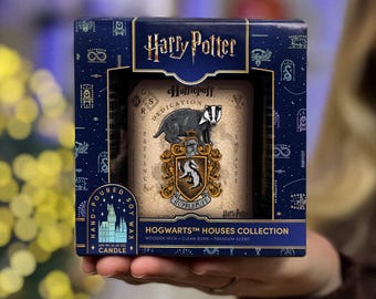 Huffelpuf sojakaars, Harry Potter-thema | Amberpot van 250 ml | Houten lont | Citroen en boter, vanillekoekje