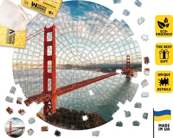 Circle Jigsaw Puzzles Golden Gate Wonders Of The World Set - Wooden Jigsaw Puzzles - Wood Puzzle