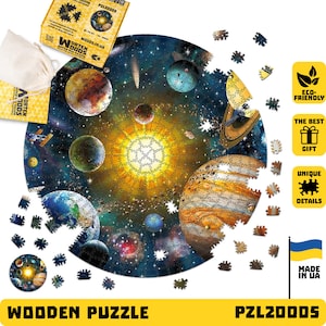 Drewniana układanka Kosmiczna, Układanka Układ Słoneczny, Układanka Astronomiczna dla dorosłych i dzieci, Rodzinny czas przygód, Prezent dla miłośników puzzli