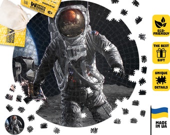 Houten astronautenpuzzel, ruimtedecor