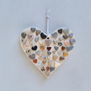 Rustic Heart Décor, Wooden Heart with Pebble Hearts