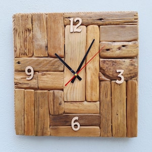 Square Wooden Clock - Unique Driftwood Wall Art