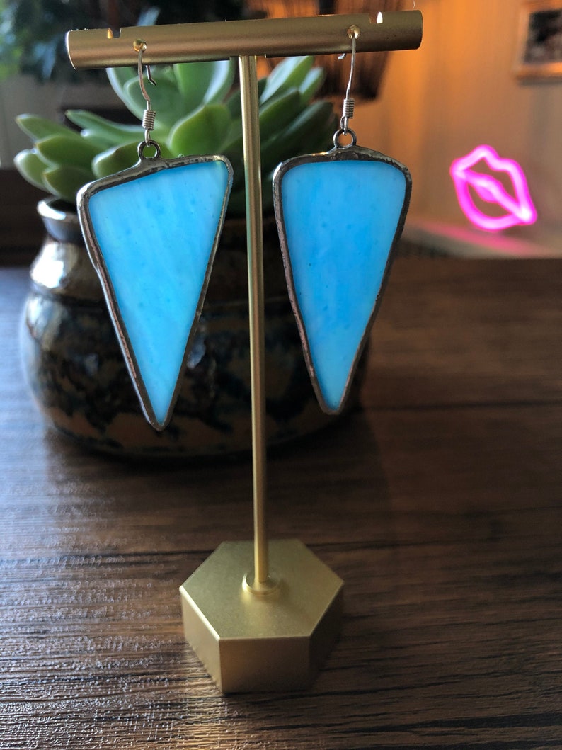 Iridescent Blue Stained Glass Earrings
