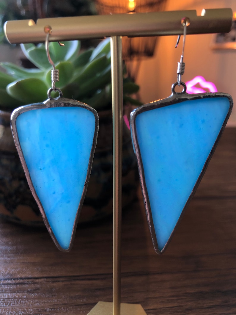 Iridescent Blue Stained Glass Earrings