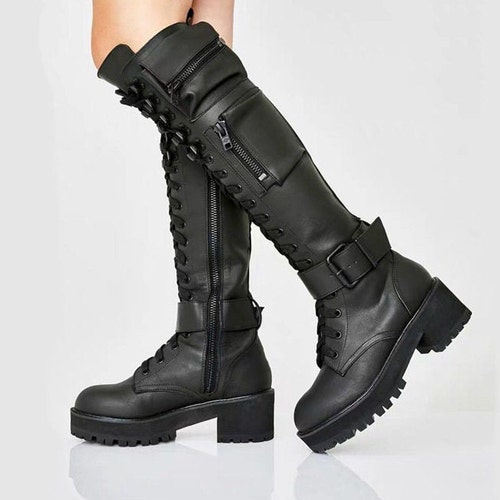 platform knee high combat boots