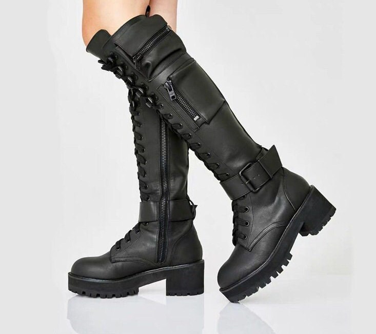 Mens Knee High Combat Boots Etsy