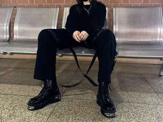 Finley Women's Combat Boots | Wedge Bottom Motorcycle Boots, Grunge Aesthetic, 90s Grunge, Goth Punk, Witchy Gift, Rivets, Punk Style