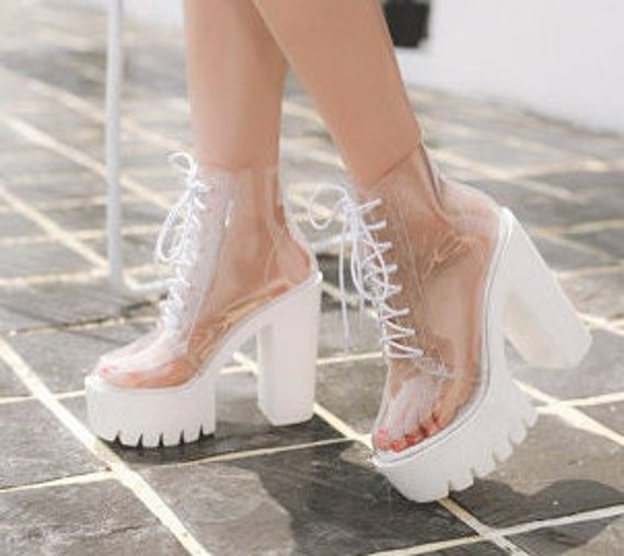 Platform High Heel Combat Boots 