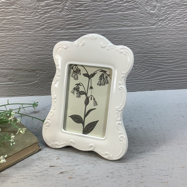 Vintage White Porcelain Picture Frame/ Creamy White Ceramic Photo Frame with Scrolling Design/ Baby/ Wedding/ Cottagecore/ Farmhouse