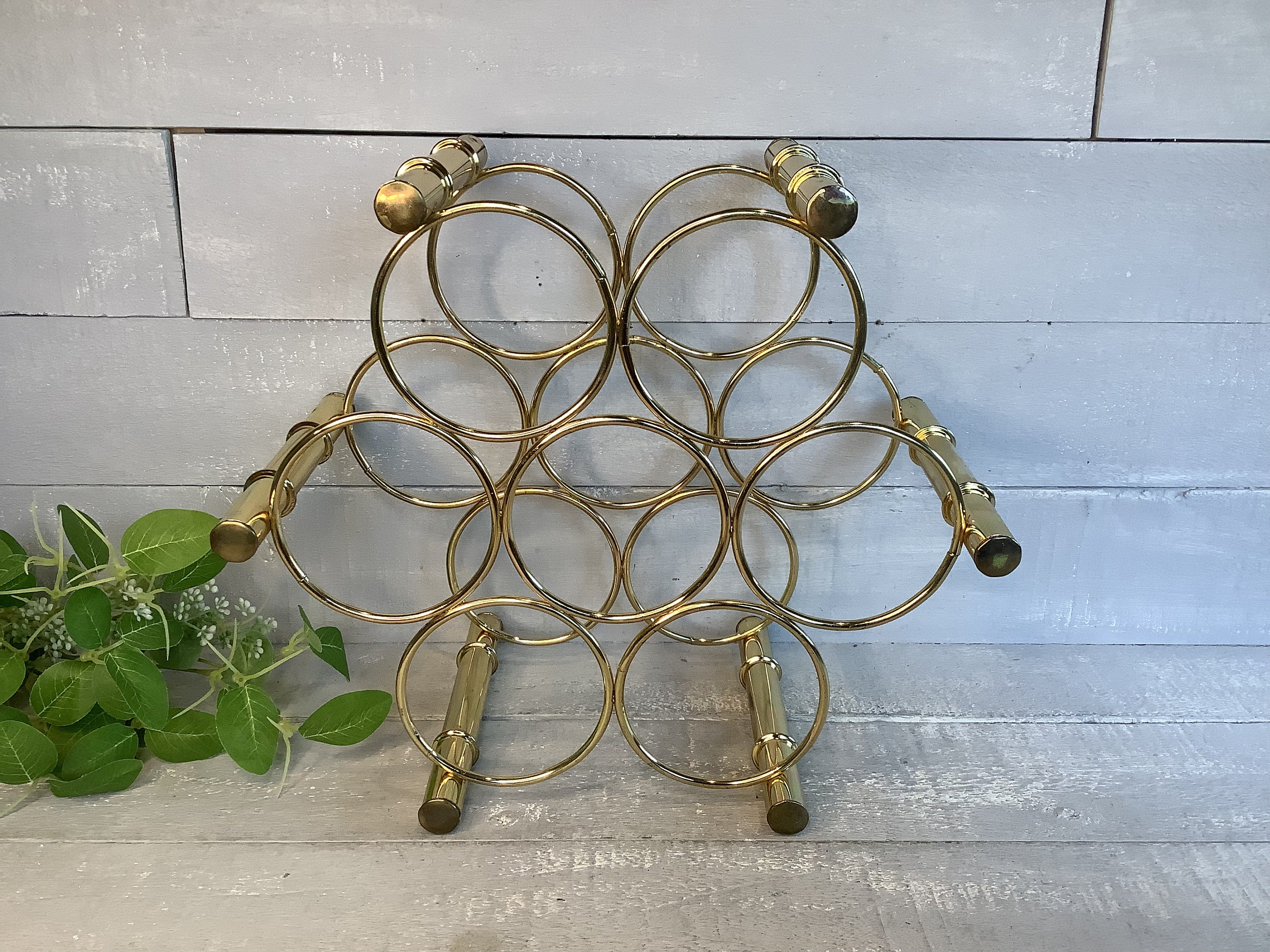 Vintage Brass Faux Bamboo Design 7 Bottle Wine Rack Wine Storage Bottle  Storage Hollywood Regency MCM 