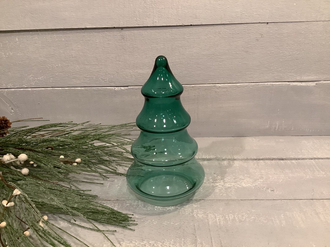 Vintage Green Glass Christmas Tree Jar/ Green Glass Tree Candy Etsy