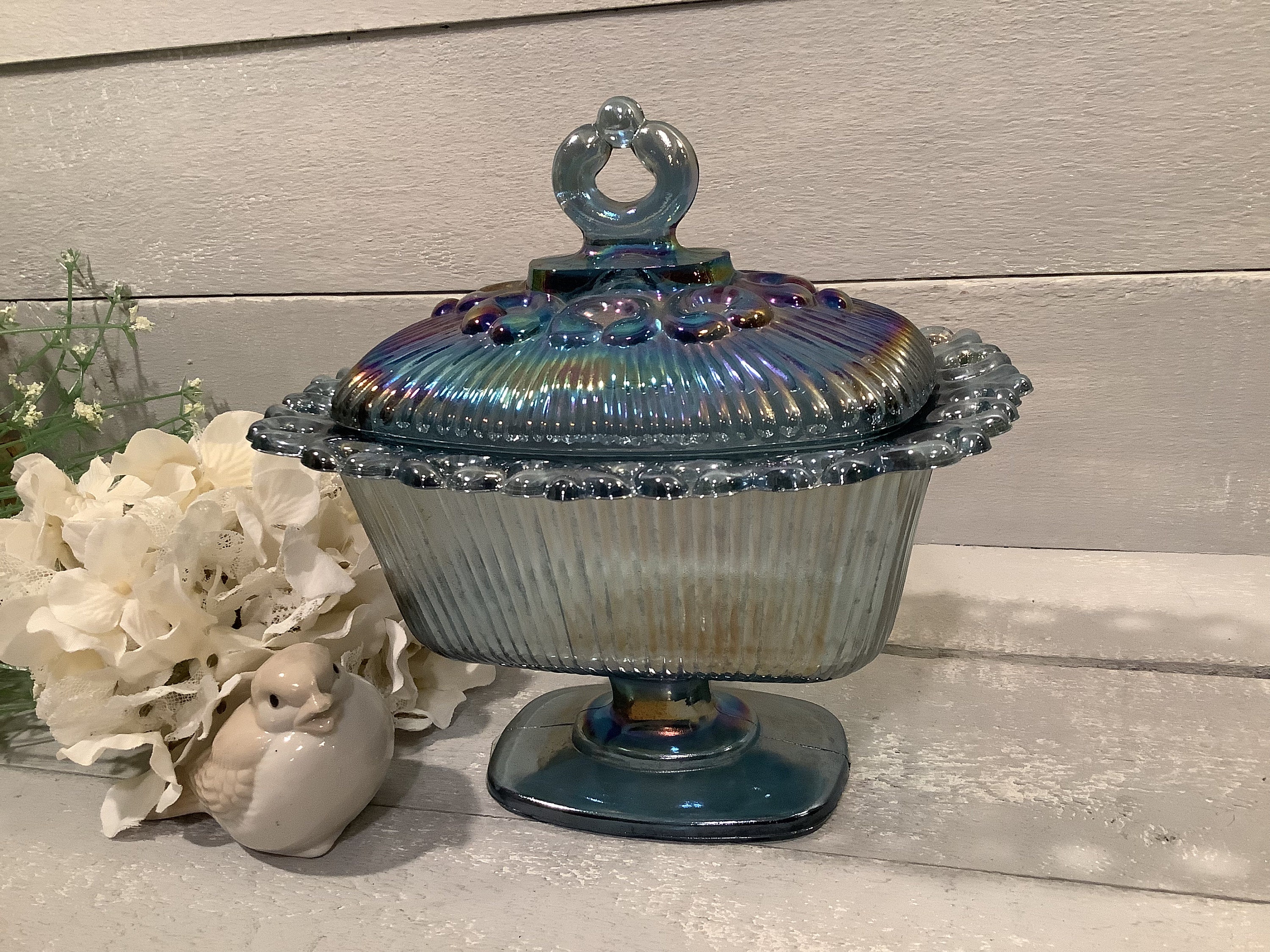 Vintage Indiana Glass Candy Dish/ Blue Purple Carnival Glass/ Etsy