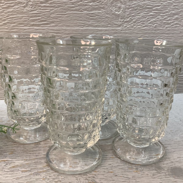 Vintage Set of 4 Clear Whitehall Colony Drinking Glasses/ Clear Cubist Ice Tea Tumblers/ Indiana Glass/ Retro/ Mid Century