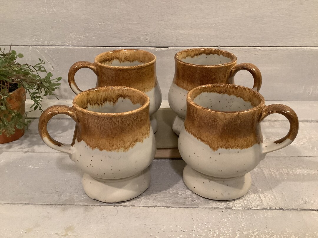 Vintage Set of 4 Mccoy Drip Glaze Pottery Mugs/ Carmel Brown Etsy