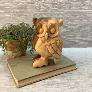 Hand Carved Wood Owl Wall Art: Rustic Boho Sculpture