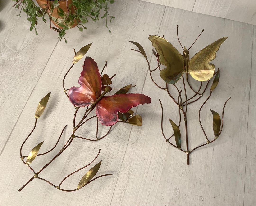 Metal Butterfly Wall Decor Set: Gold & Red, Mid-century Boho Accents - Etsy
