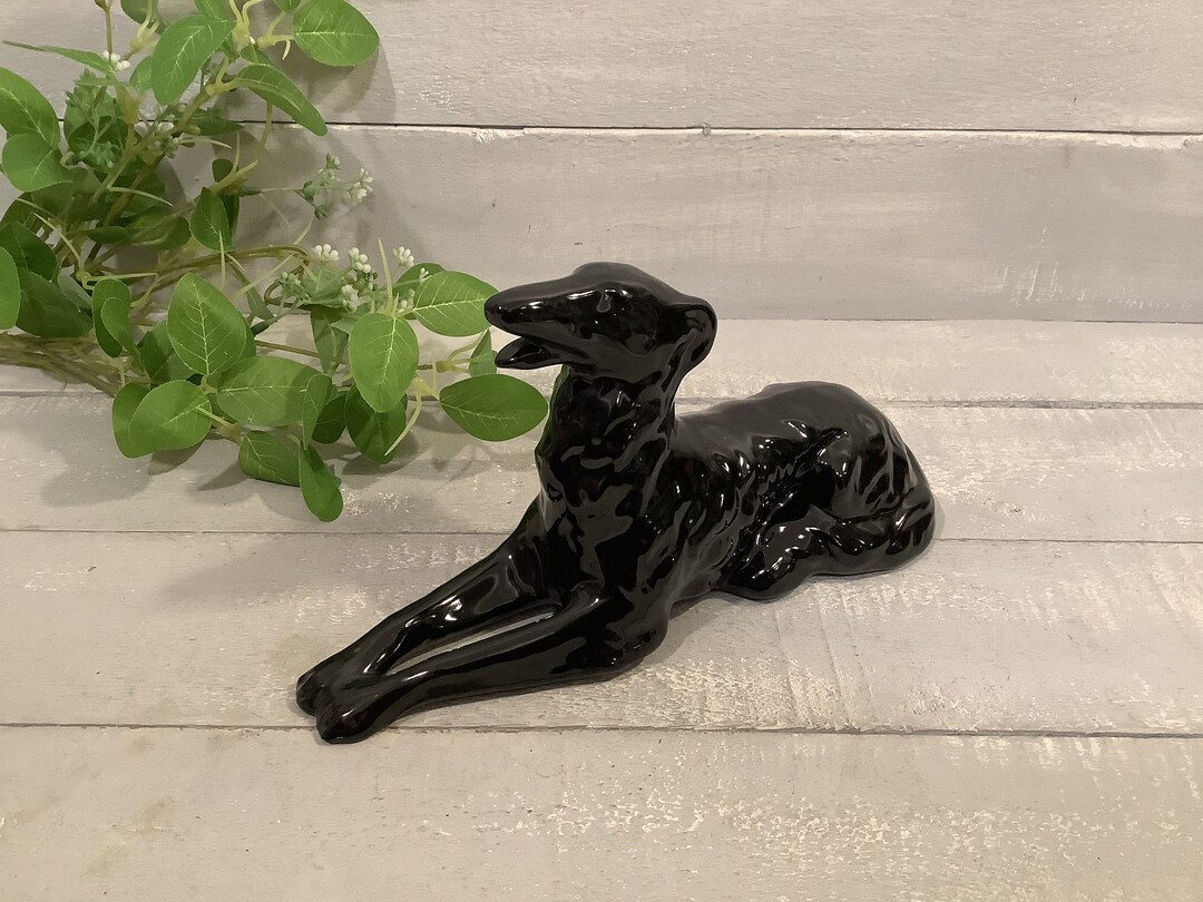 Vintage Black Ceramic Dog Figurine/ Greyhound Whippet Etsy