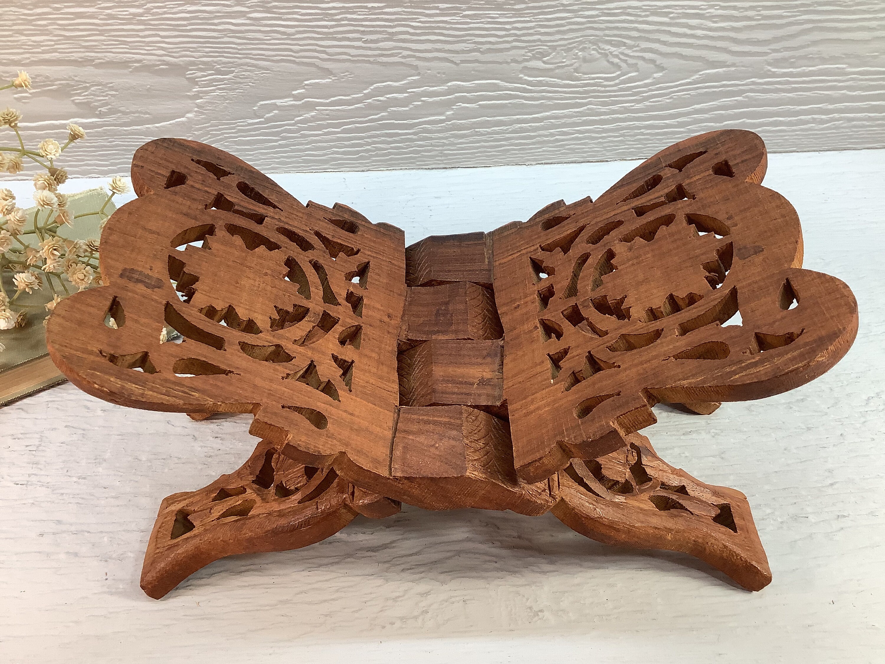 Vintage Carved Wooden Tabletop Book Stand/ Small Wood Book Etsy