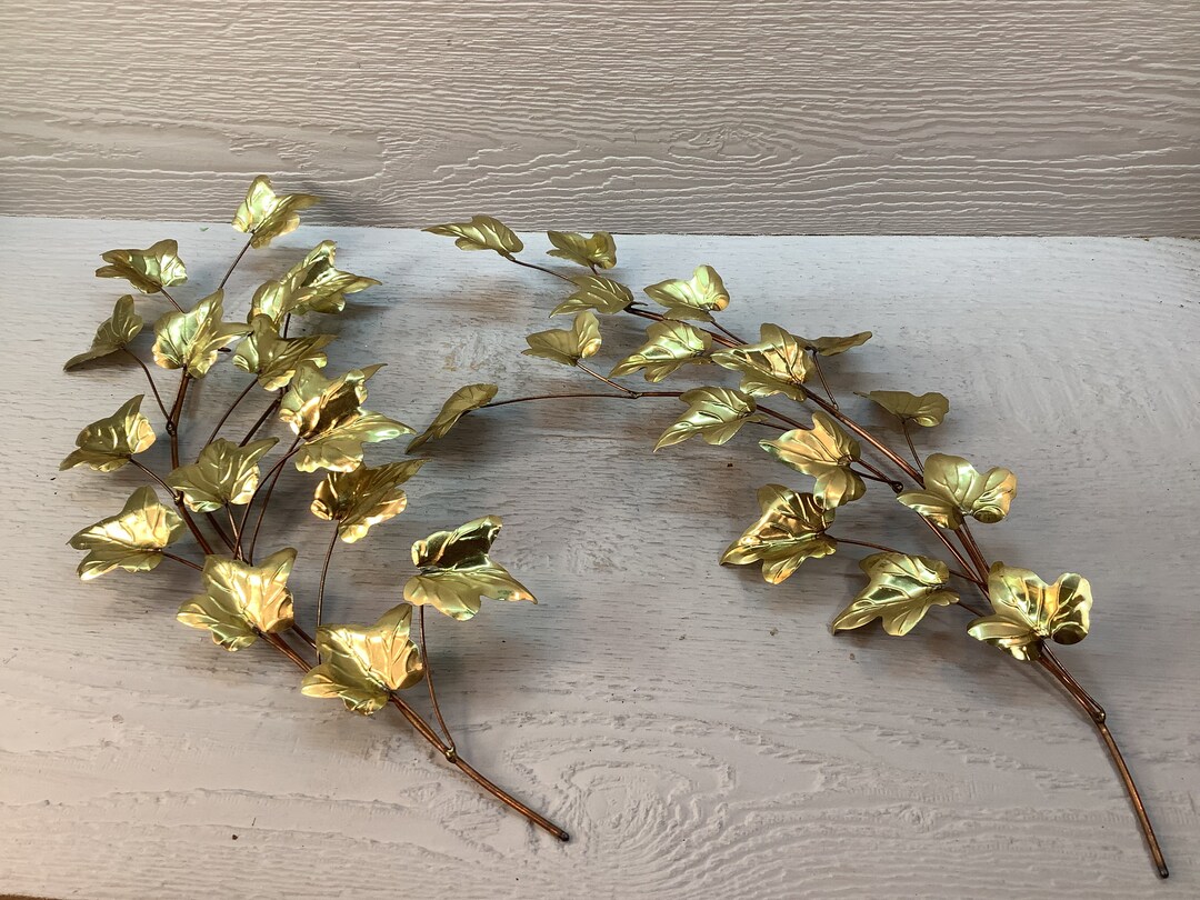 Vintage Pair Brass Metal Leaf Spray Wall Hangings/ Gold Brass Etsy