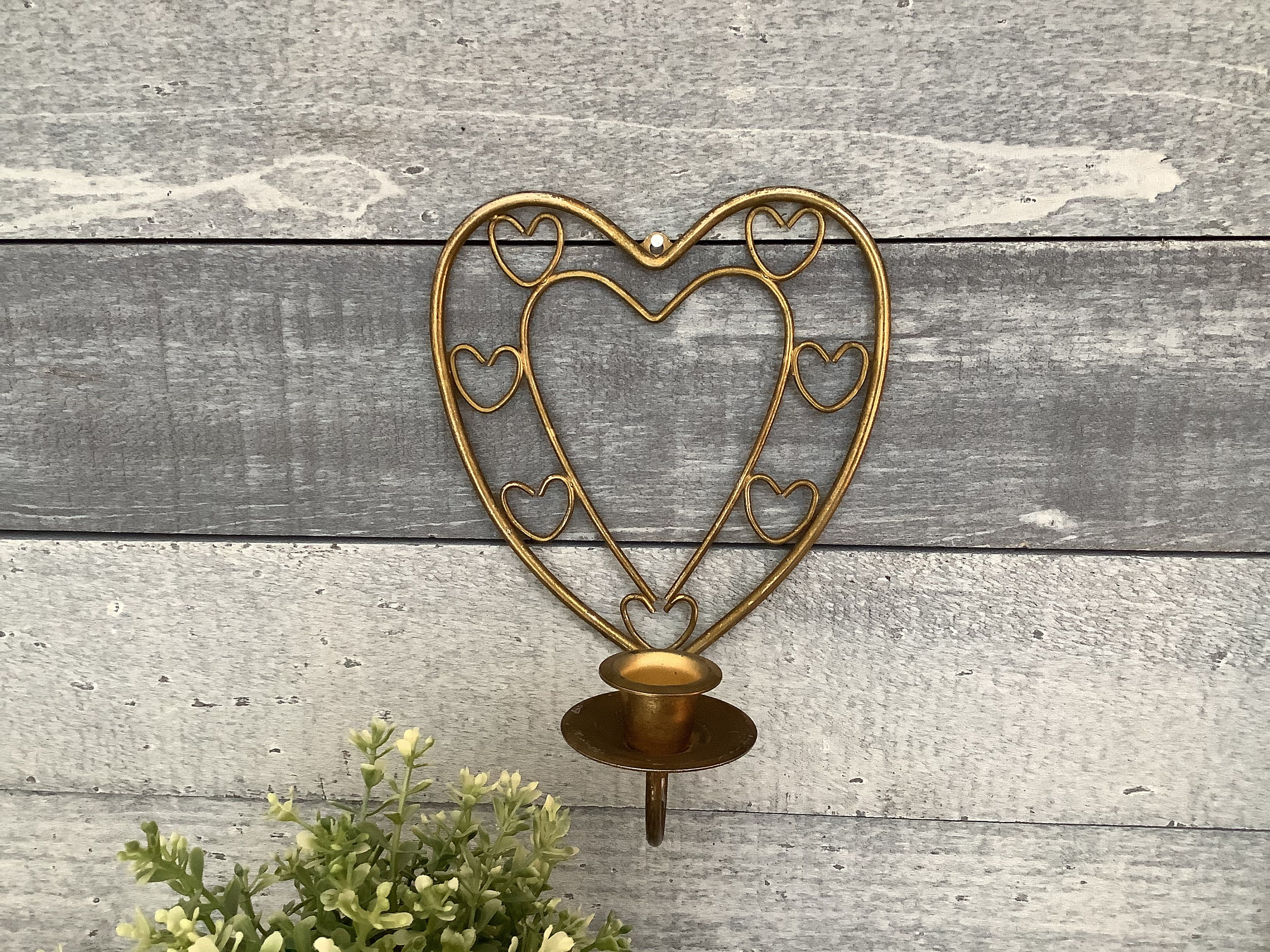 Vintage Brass Heart Wall Sconce/ Gold Metal Candle Holder/ Etsy