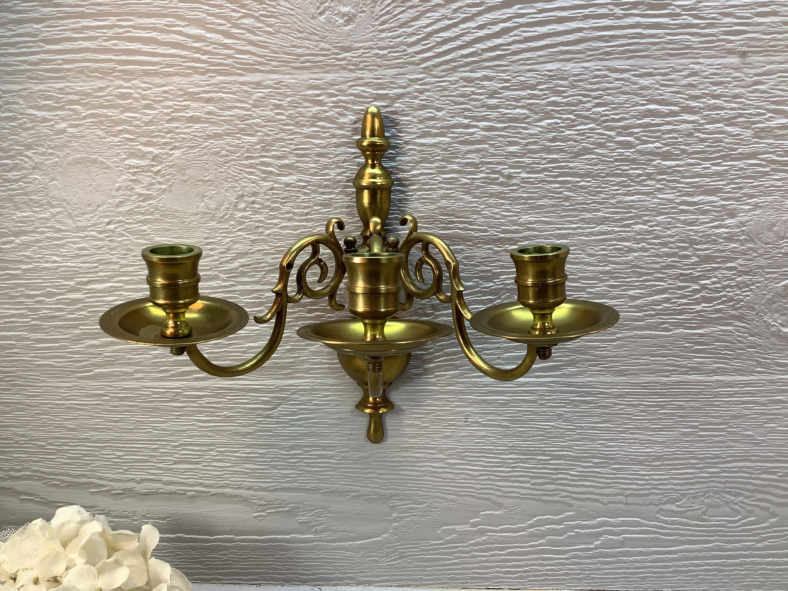Vintage Solid Brass 3 Arm Wall Sconce Candle Holders Brass Taper  