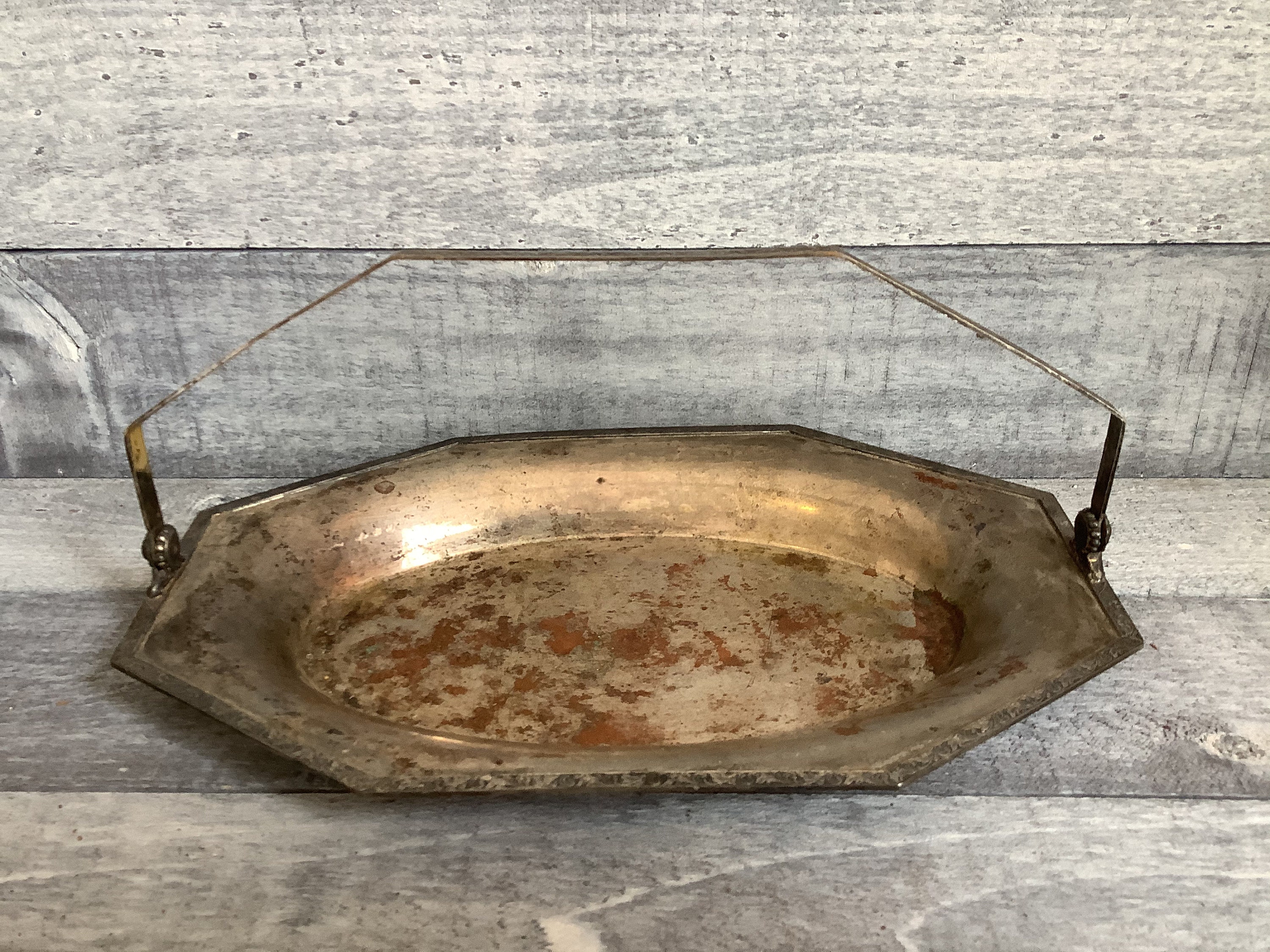 Vintage Silver Dish with Handle/ Primitive Silver Basket Dish/ Etsy