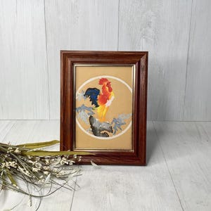 Vintage Wood Framed Rooster Cut-Out Picture/ Wooden Frame w/ Gold Trim/ Paper Art Chicken Rooster/ Framed Artwork/ Cottagecore/ Farmhouse