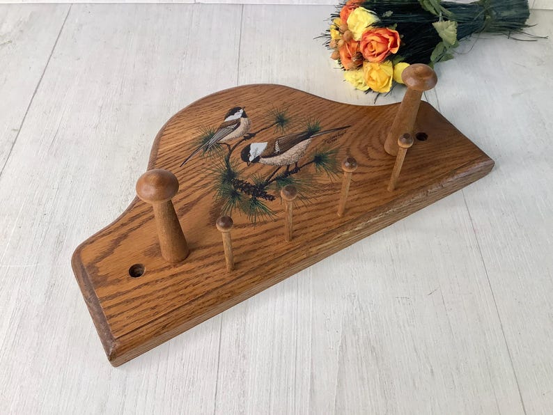 Vintage Wooden Wall Rack/ Hand Crafted Chickadee Birds Wood Decorative ...