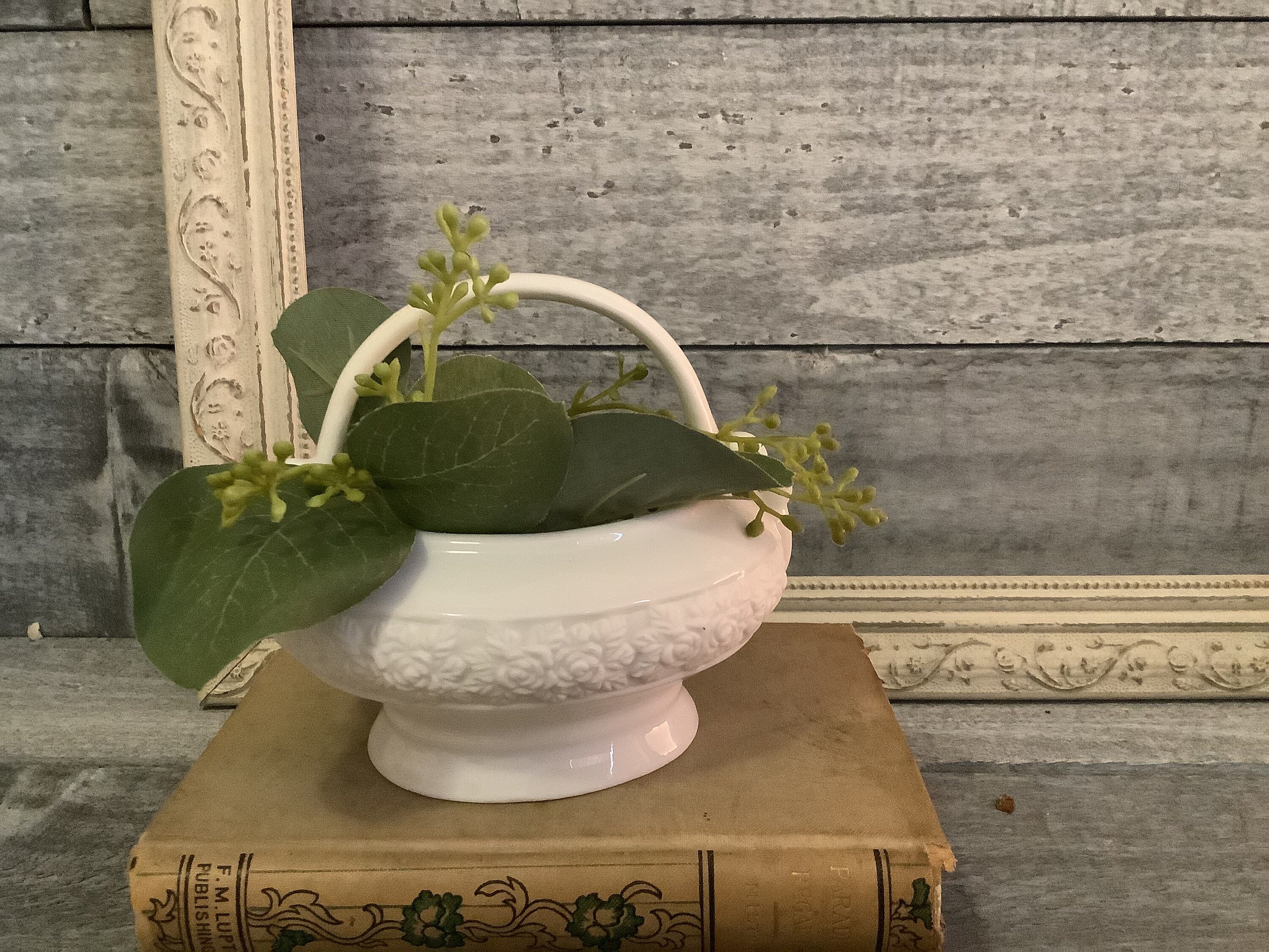 Vintage White Porcelain Basket/ Small White Ceramic Basket Etsy