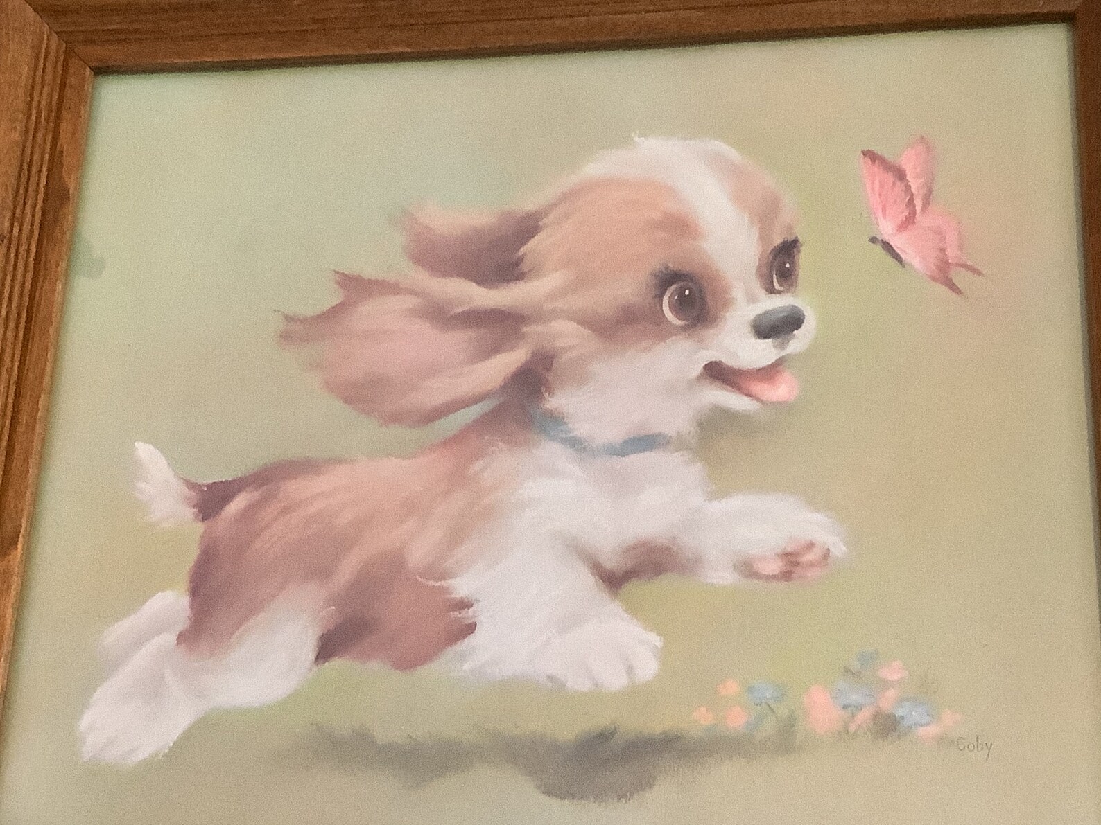 Vintage Wood Framed Puppy Print/ Puppy Dog Framed Wall Decor/ Etsy