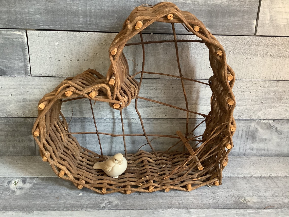 Vintage Woven Wicker Heart/ Primitive Heart Wall Hanging/ Etsy