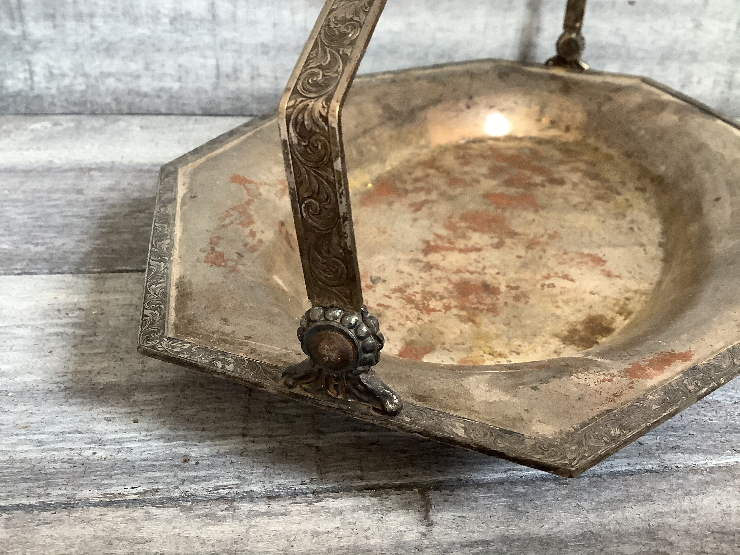 Vintage Silver Dish with Handle/ Primitive Silver Basket Dish/ Etsy