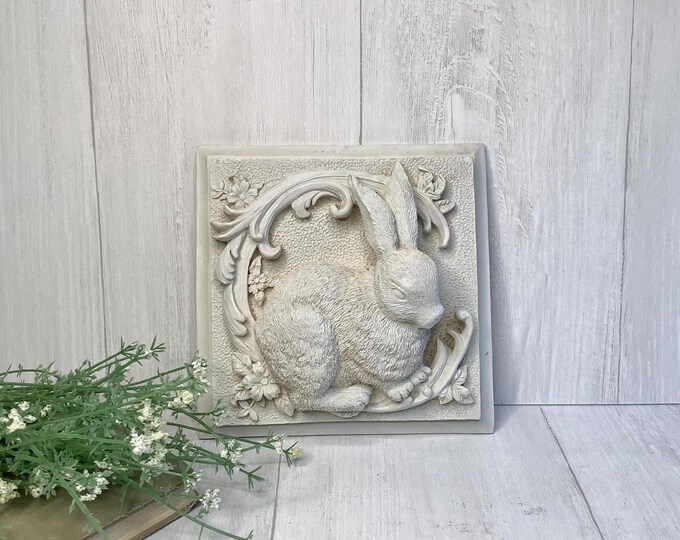 Square Rabbit Floral Wall Plaque/ Molded 3-D Bunny Wall Hanging Kitchen ...
