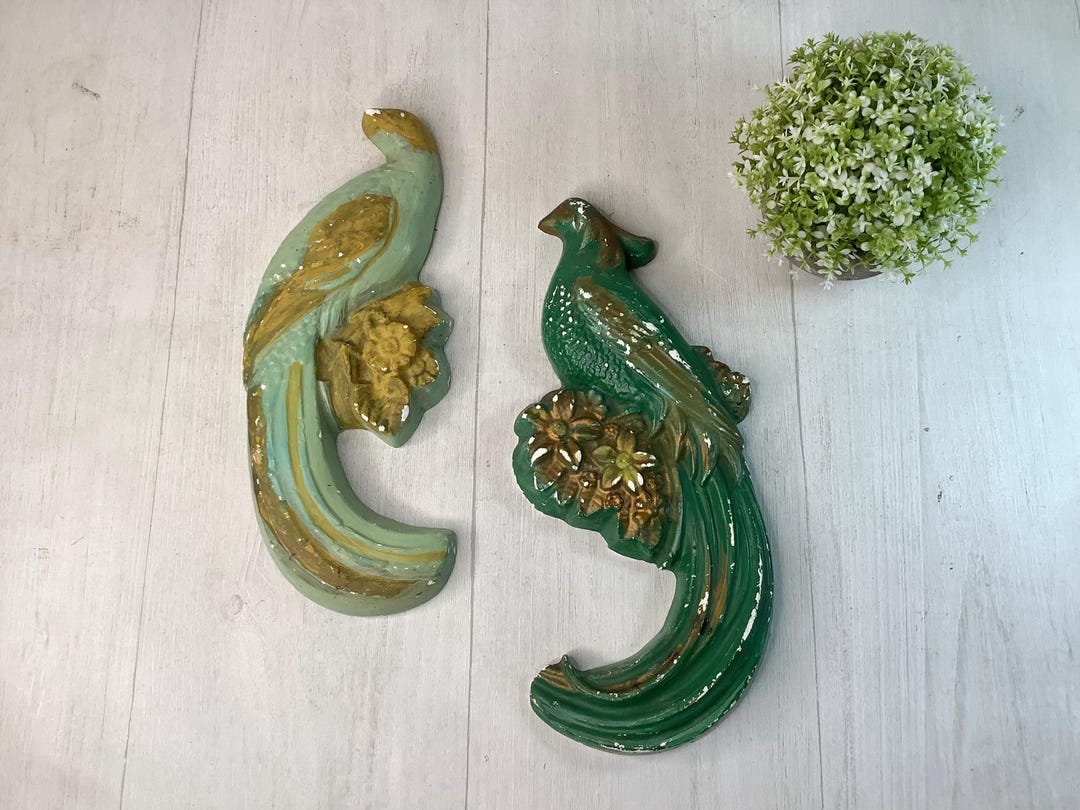 Vintage Pair Chalkware Bird of Paradise Wall Hangings/exotic Bird Wall ...